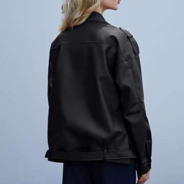Zando Black Leather Jacket Women Oversized Leather Motorcycle Jacket Womens Leather Jacket Sexy Bomber Jacket Women Lightweight Biker Jacket Women Leather Outfits for Women Fall Fashion Jackets XL