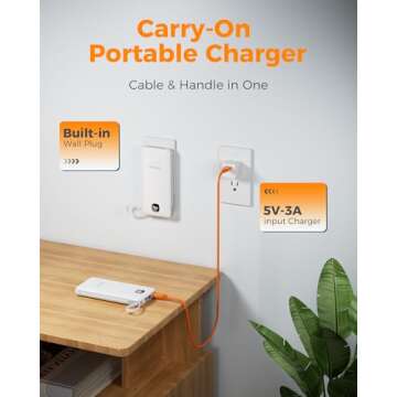 TESSAN Portable Charger with Built in Cables, 10000mAh Power Bank Fast Charging with Foldable AC Plu...