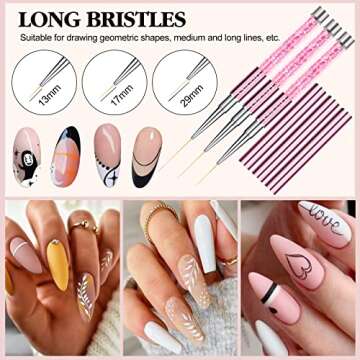 SAVILAND 6pcs Nail Art Liner Brushes Set: Nail Brush Gel Polish Painting Nail Art Design Brushes Pen with Crushed Diamond Rhinestone Handle for Pulling Lines,Sizes 7/9/11/13/17/23 mm