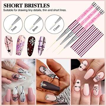 SAVILAND 6pcs Nail Art Liner Brushes Set: Nail Brush Gel Polish Painting Nail Art Design Brushes Pen with Crushed Diamond Rhinestone Handle for Pulling Lines,Sizes 7/9/11/13/17/23 mm