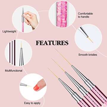 SAVILAND 6pcs Nail Art Liner Brushes Set: Nail Brush Gel Polish Painting Nail Art Design Brushes Pen with Crushed Diamond Rhinestone Handle for Pulling Lines,Sizes 7/9/11/13/17/23 mm