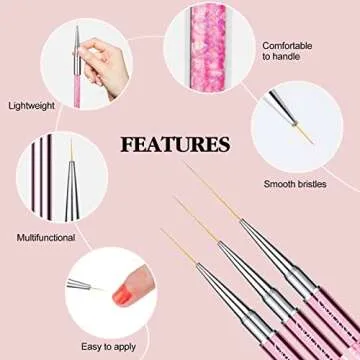 SAVILAND 6pcs Nail Art Liner Brushes Set: Nail Brush Gel Polish Painting Nail Art Design Brushes Pen with Crushed Diamond Rhinestone Handle for Pulling Lines,Sizes 7/9/11/13/17/23 mm