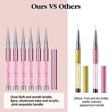 SAVILAND 6pcs Nail Art Liner Brushes Set: Nail Brush Gel Polish Painting Nail Art Design Brushes Pen with Crushed Diamond Rhinestone Handle for Pulling Lines,Sizes 7/9/11/13/17/23 mm