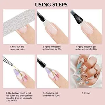 SAVILAND 6pcs Nail Art Liner Brushes Set: Nail Brush Gel Polish Painting Nail Art Design Brushes Pen with Crushed Diamond Rhinestone Handle for Pulling Lines,Sizes 7/9/11/13/17/23 mm