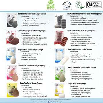 MY Konjac Sponge All Natural Korean Fiber French Red Clay Facial Sponge. Excellent for Dry or Mature Skin. Halal, Leaping Bunny Cruelty Free and the Vegan Society Certified