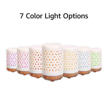 Amazon Basics 120ml Ultrasonic Ceramic Aromatherapy Essential Oil Diffuser with Wood Grain Finish Base, Flower Pattern