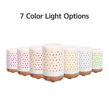 Amazon Basics 120ml Ultrasonic Ceramic Aromatherapy Essential Oil Diffuser with Wood Grain Finish Base, Flower Pattern
