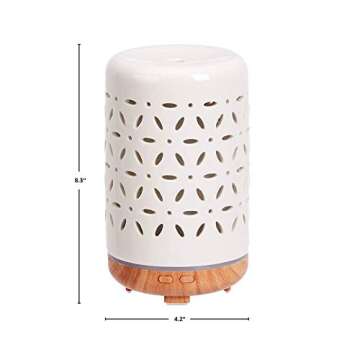 Amazon Basics 120ml Ultrasonic Ceramic Aromatherapy Essential Oil Diffuser with Wood Grain Finish Base, Flower Pattern