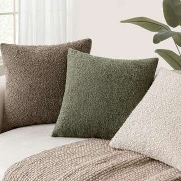 Foindtower Pack of 2 Textured Boucle Throw Pillow Covers Accent Solid Decorative Pillow Cases Cozy Woven Couch Cushion Case for Chair Sofa Bedroom Living Room Home Decor 20x20 Inch Light Brown
