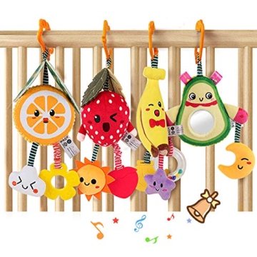TUMAMA Baby Toys for 3 6 9 12 Months,Hanging Fruit Rattles Avocado,Banana,Orange and Strawberry,Stro...