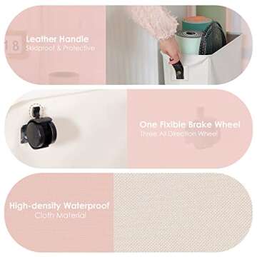 Caroeas Yoga Mat Storage Rack, 27 inches X-Large Yoga Mat Holder Accessories, Home Gym Equipment Storage Yoga Mats, Women Men Workout Equipment Organization with 4 Wheels, Pink