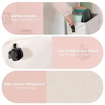 Caroeas Yoga Mat Storage Rack, 27 inches X-Large Yoga Mat Holder Accessories, Home Gym Equipment Storage Yoga Mats, Women Men Workout Equipment Organization with 4 Wheels, Pink