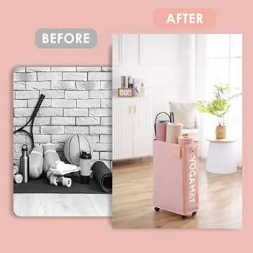 Caroeas Yoga Mat Storage Rack, 27 inches X-Large Yoga Mat Holder Accessories, Home Gym Equipment Storage Yoga Mats, Women Men Workout Equipment Organization with 4 Wheels, Pink