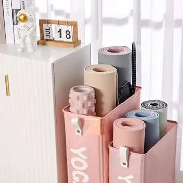 Caroeas Yoga Mat Storage Rack, 27 inches X-Large Yoga Mat Holder Accessories, Home Gym Equipment Storage Yoga Mats, Women Men Workout Equipment Organization with 4 Wheels, Pink