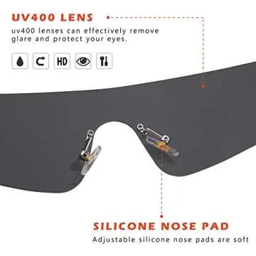 COASION 2000S Silver Futuristic Metallic Sunglasses Cyberpunk Concert Glasses for Women Men, Game 2077 Costume Eyewear (Black/Grey)