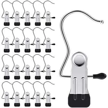 20 Pack Laundry Hook Boot Clips - Durable Stainless Steel Hanger Clips for Convenient Hanging