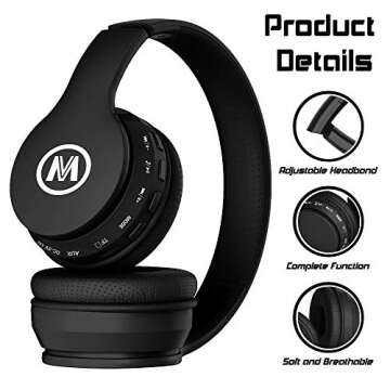 Mokata Kids Headphones Bluetooth 5.3 60H Play Time Wireless Kids Volume Limited 85 /110dB Over Ear Foldable Protection Headset with Mic AUX 3.5mm for Boys Girls Child School Pad Tablet Black