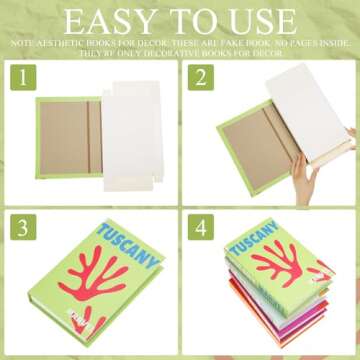 Honoson Preppy Room Decor Preppy Decorative Books Modern Fashion Coffee Table Book for Shelf Decor Contemporary Farmhouse Stacked Books Display Faux Books for Teens (Elegant Style,4 Pcs)