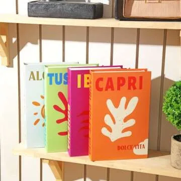 Honoson Preppy Room Decor Preppy Decorative Books Modern Fashion Coffee Table Book for Shelf Decor Contemporary Farmhouse Stacked Books Display Faux Books for Teens (Elegant Style,4 Pcs)