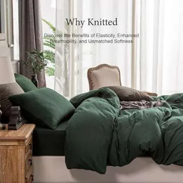 PURE ERA Jersey Knit Duvet Cover Set 100% T-Shirt Cotton Super Soft Comfy 3pc Bedding Set with Zipper Closure (Solid Forest Green, Queen, 90"X90")