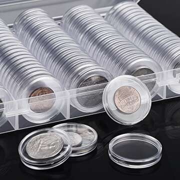 Hicarer 100 Pieces 30 mm Coin Capsules Clear Plastic Silver Dollar Holder for Collectors Round Coin Protectors with Storage Organizer Box for Morgan Silver Dollars Collection Supplies