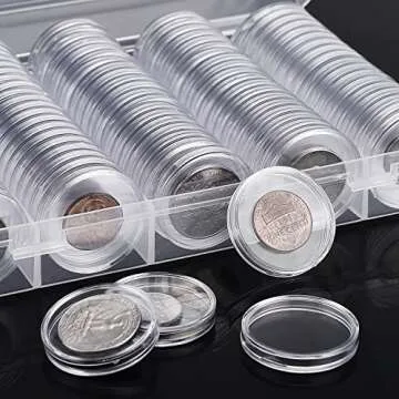 Hicarer 100 Pieces 30 mm Coin Capsules Clear Plastic Silver Dollar Holder for Collectors Round Coin Protectors with Storage Organizer Box for Morgan Silver Dollars Collection Supplies