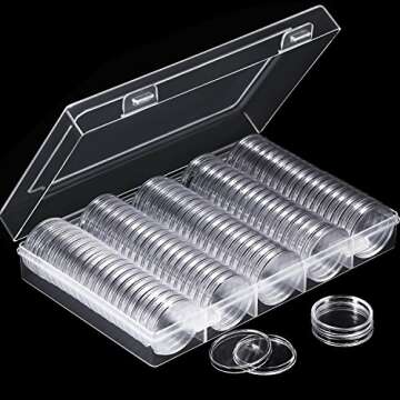 Hicarer 100 Pieces 30 mm Coin Capsules Clear Plastic Silver Dollar Holder for Collectors Round Coin Protectors with Storage Organizer Box for Morgan Silver Dollars Collection Supplies
