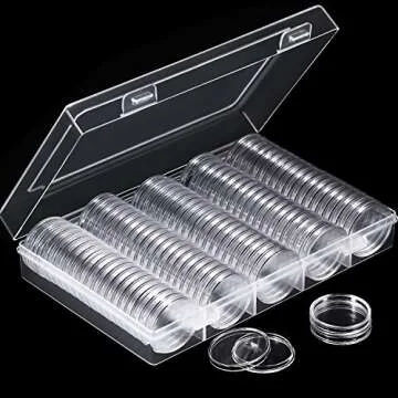 Hicarer 100 Pieces 30 mm Coin Capsules Clear Plastic Silver Dollar Holder for Collectors Round Coin Protectors with Storage Organizer Box for Morgan Silver Dollars Collection Supplies