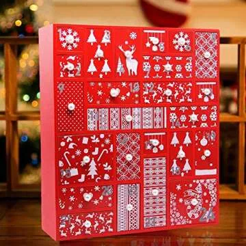 Juegoal Red Advent Calendar with 24 Drawers for Kids