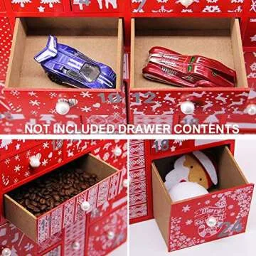 Juegoal Red Advent Calendar with 24 Drawers for Kids