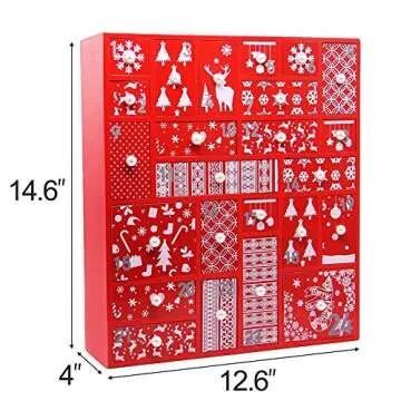 Juegoal Red Advent Calendar with 24 Drawers for Kids