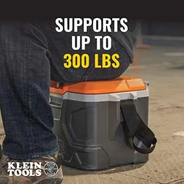 Klein Tools 55600 Work Cooler, 17-Quart Lunch Box Holds 18 Cans, Keeps Cool 30 Hours, Seats 300 Lb, Tradesman Pro Tough Box