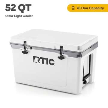RTIC Ultra-Light 52 Quart Hard Cooler Insulated Portable Ice Chest Box for Beach, Drink, Beverage, C...