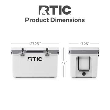 RTIC Ultra-Light 52 Quart Hard Cooler Insulated Portable Ice Chest Box for Beach, Drink, Beverage, Camping, Picnic, Fishing, Boat, Barbecue, 30% Lighter Than Rotomolded Coolers, White & Grey