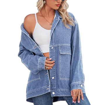 PAODIKUAI Women's Oversized Denim Jacket Casual Long Sleeve Vintage Jean Jacket Top Coat with Pocket...