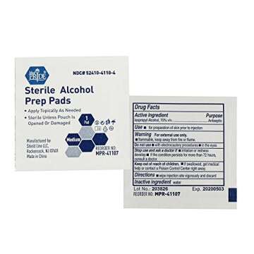MED PRIDE Alcohol Prep Pads, Pack of 100, Medical-Grade, Sterile, Individually-Wrapped, Antiseptic, Medium Square Size, 2ply