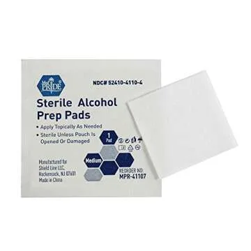 MED PRIDE Alcohol Prep Pads, Pack of 100, Medical-Grade, Sterile, Individually-Wrapped, Antiseptic, Medium Square Size, 2ply