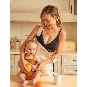 MOMANDA Women's Lace Nursing Bra Wirefree Padded Breastfeeding Maternity Bralette Cute Black 34B