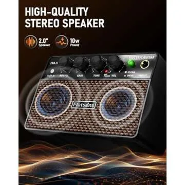 Flatsons FBA-10 Guitar Amp, 10W Mini Electric Guitar Amplifier with Clean/Drive Channel, 6H Working, USB-C Rechargeable, 3.5m Headphone/AUX Jack, Wireless Portable Amp for Indoor Practice Small Gig