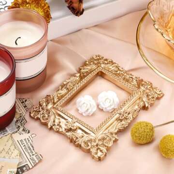 Leinuosen 2 Pcs Mini Gold Frames - Vintage Resin Picture Frames for Home Decor