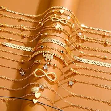 Starain 12pcs Women's Charm Anklet Set Gold Multilayer Adjustable Ankle Bracelets Boho Beach Foot Anklet for Women