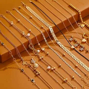 Starain 12pcs Women's Charm Anklet Set Gold Multilayer Adjustable Ankle Bracelets Boho Beach Foot Anklet for Women