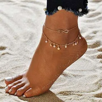 Starain 12pcs Women's Charm Anklet Set Gold Multilayer Adjustable Ankle Bracelets Boho Beach Foot Anklet for Women