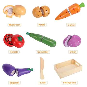 WHOHOLL Play Food Sensory Toys for Toddlers 1-3, Wooden Cutting Food Toys Food Set for Kids Kitchen ...
