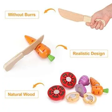 WHOHOLL Play Food Sensory Toys for Toddlers 1-3, Wooden Cutting Food Toys Food Set for Kids Kitchen Accessories, Fake Vegetable Set, Montessori Color Sorting Toys for Girls Boys Birthday Gift