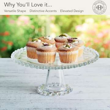Fitz and Floyd Beaded Glass Footed Cake Stand Serving Platter, 10.75 Inch, Clear