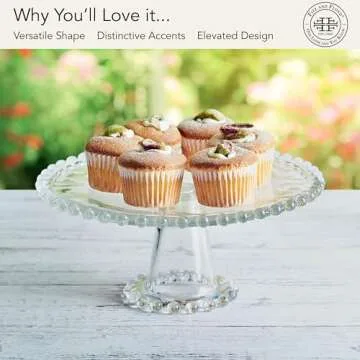 Fitz and Floyd Beaded Glass Footed Cake Stand Serving Platter, 10.75 Inch, Clear