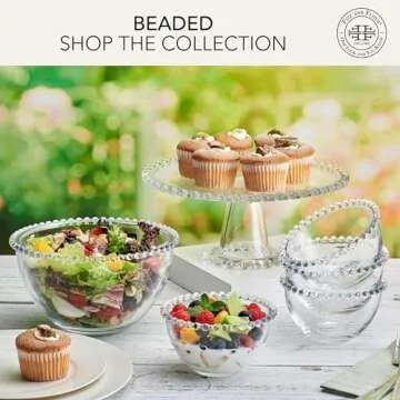 Fitz and Floyd Beaded Glass Footed Cake Stand Serving Platter, 10.75 Inch, Clear