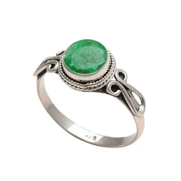 Elegant Emerald Stone Ring - Handmade Sterling Silver Jewelry