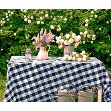Navy Blue Tablecloth - Buffalo Plaid Tablecloth, Farmhouse Tablecloth - Tablecloth Cotton Oblong, Cotton Tablecloth Rectangle - Gingham Cloth Tablecloth, Linen Tablecloth, 63x109 - Navy & Cream